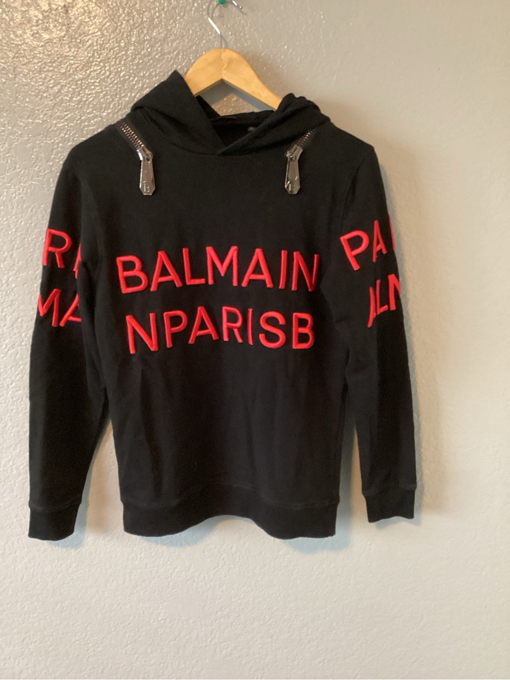 Balmain Black Hoodie with Red Logo